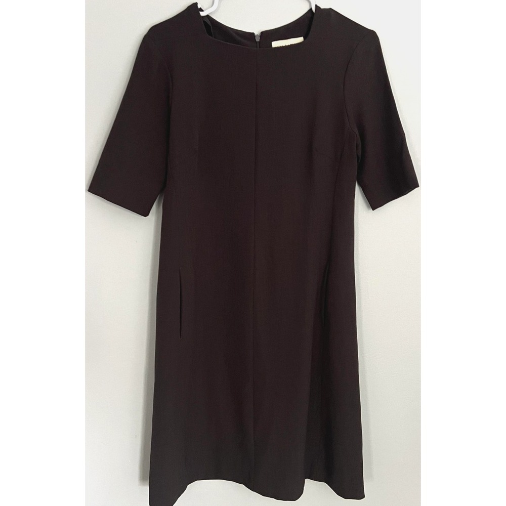 M.M. Lafleur Dress Women 6 Brown Sheath Elbow Sleeve Pocket Boat Neck Office EUC